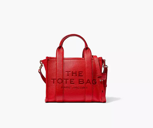 MARC JACOBS THE LEATHER MINI TOTE BAG  TRUE RED